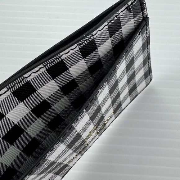 Nanette Lepore Plaid Card Holder Black White Checkered Keychain Wallet - Picture 5 of 8